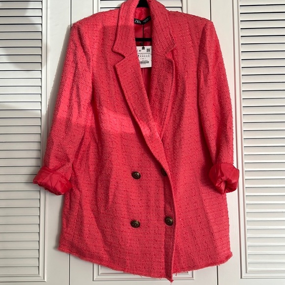 Zara Jackets & Coats Zara Salmon Pink Tweed Jacket Poshmark